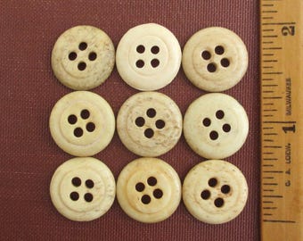 9 Large Antique Bone Buttons - Vintage 4 Hole, Larger 17mm or 11/16" Size