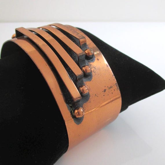 Solid Copper Cuff Bracelet w/ Raised Design - Vin… - image 3