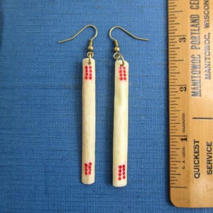 Mah Jong Counting Sticks Dangle Earrings - Repurposed Vintage / Antique Bone Ma Jiang Betting Sticks with Solid Brass Hardware
