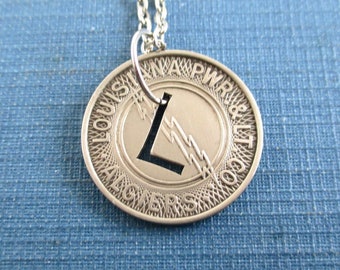 Louisiana Power Transit Token Necklace - Repurposed Vintage Algiers 1940's Silver Tone Coin