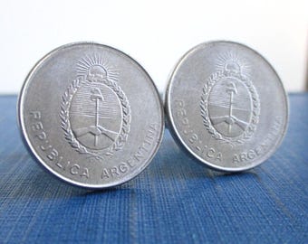 ARGENTINA Coin Cuff Links - Repurposed Vintage Republica Argentina Silver Tone Coins