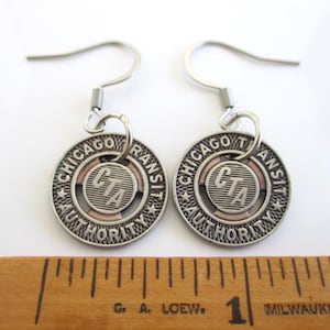 Chicago CTA Token Earrings - Repurposed Vintage Transit Token / Coins Pierced Dangling Earrings