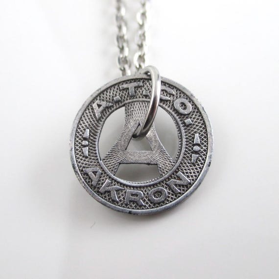 AKRON Transit Token Pendant Necklace - Repurposed Vintage Coin