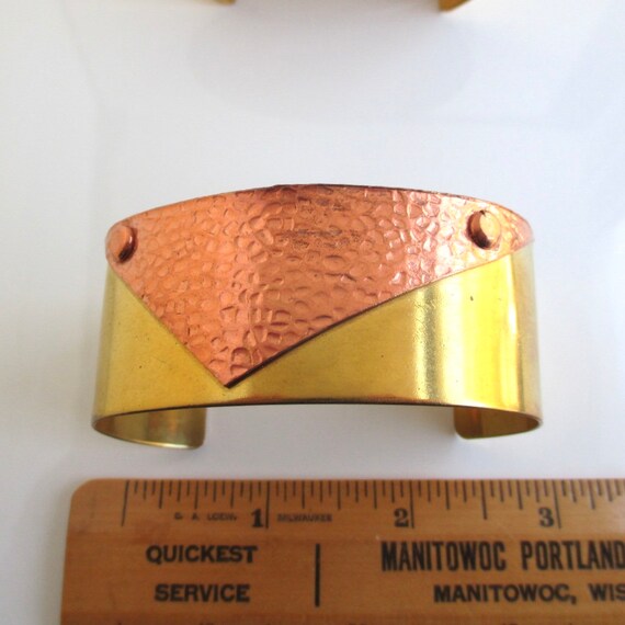3 Solid Brass & Hammered Copper Cuff Bracelets - … - image 3