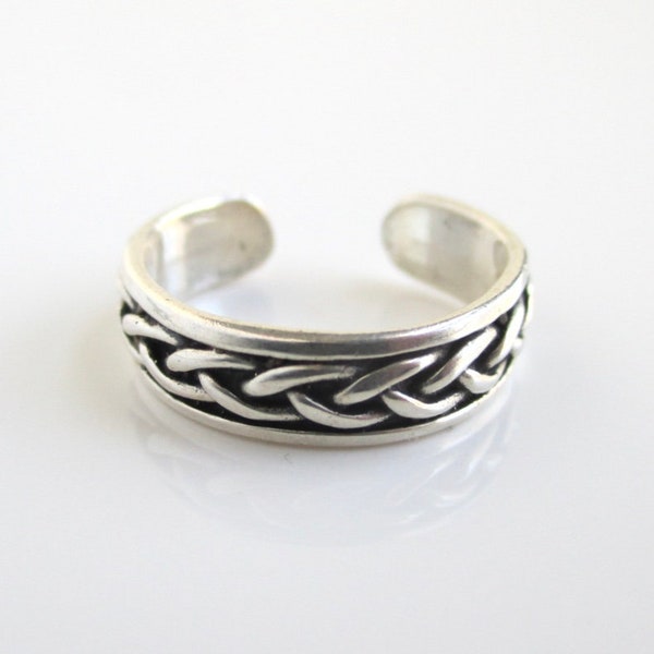 Sterling Silver Toe Ring w/ Braided Rope Texture - Vintage, Size 3.75 & Adjustable (Unpolished)