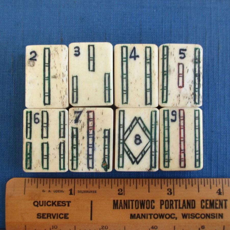 8 Mah Jong Tiles - Vintage / Antique Bone & Bamboo Ma Jiang / Mahjong Tiles with Dove Tail Joints