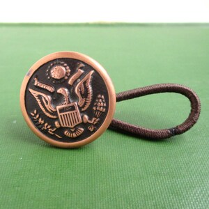 USA Military Button Hair Tie / Elastic Band - Repurposed Vintage 7/8" Copper Tone Eagle & Shield Button