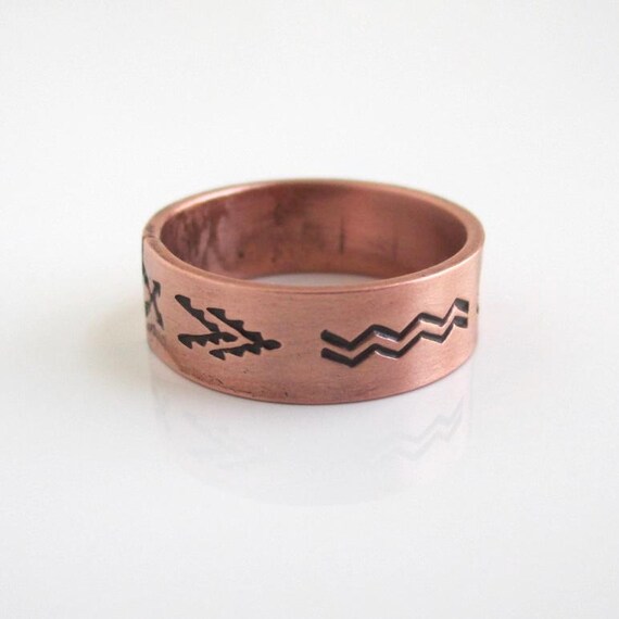 Solid Copper Southwest Band Ring w/ Arrow and Inc… - image 7