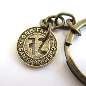 San Francisco Transit Token Keychain - Repurposed Vintage SF Municipal Railway Token / Gold Tone Coin Key Chain Fob