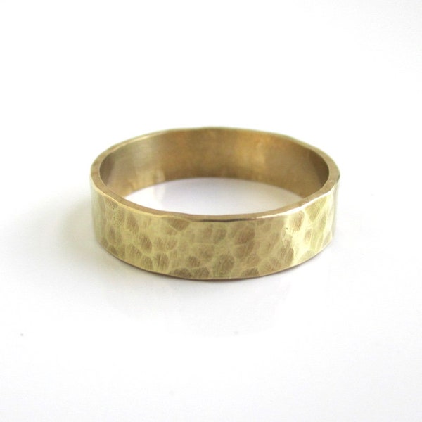 Hand Hammered Solid Brass Band / Gold Ring - 5.5mm Wide, Size 9.75