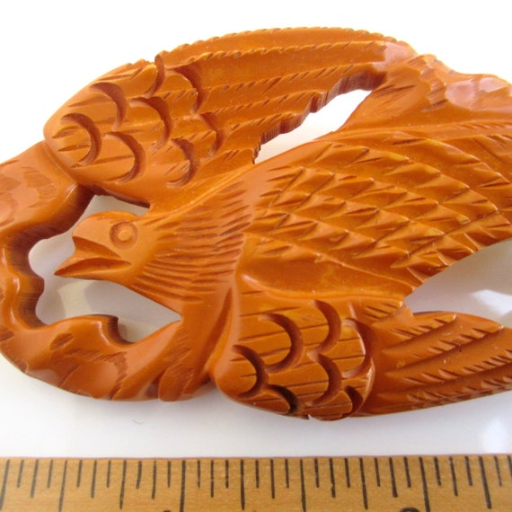 Big Bakelite Hand Carved Flying Eagle Brooch / Pi… - image 1