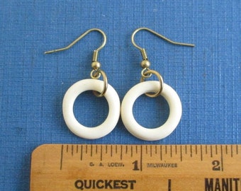 Bone Dangle Earrings - Repurposed Vintage, 3/4" Bone Rings with Solid Brass Hardware