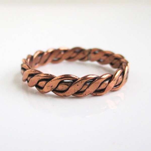 Solid Copper Band Ring - Vintage Men's Size 11.5 to 11.75 - Woven / Braided Design