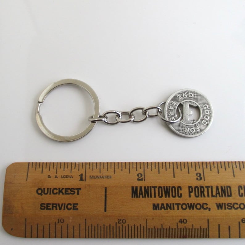 Erie PA Transit Token Keychain Repurposed Vintage Silver Tone Coin Key Chain Fob