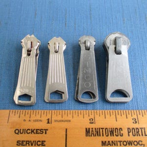 4 Big Mid Century Double Zipper Pulls - Vintage Silver Tone (About 1 7/8" Long)