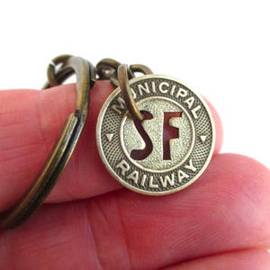 San Francisco Transit Token Keychain - Repurposed Vintage SF Municipal Railway Token / Gold Tone Coin Key Chain Fob