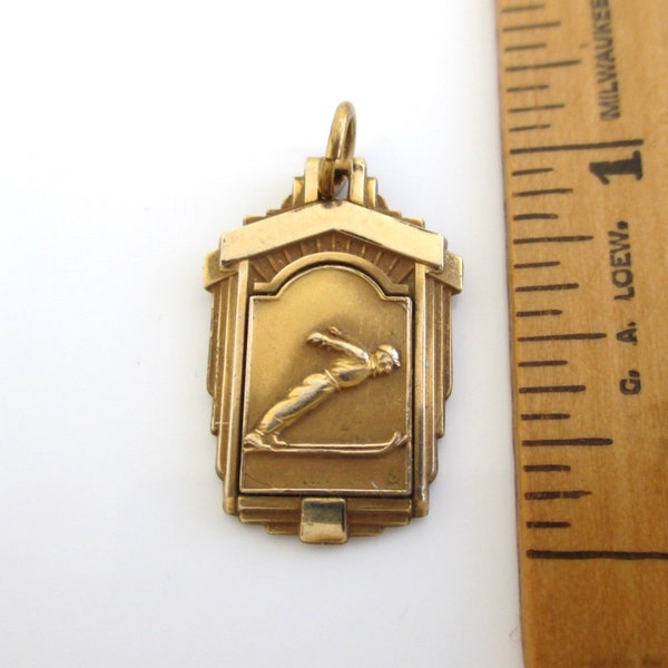 1952 Ski Jumping Medal Award / Medal - Vintage Junior Class 2 Champion, 1/30 10K Gold Filled Pendant / Fob