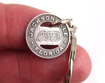 Jacksonville, FL Transit Token Keychain - Repurposed Vintage Coin Key Chain / Fob (Choose 1930's Solid Bronze or 1940's Silver Tone)