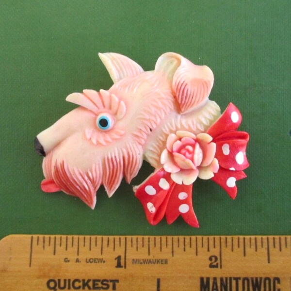 Celluloid Scottie / Scotty Dog Pin - Vintage Occupied Japan Large Brooch