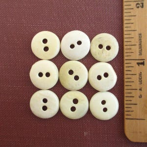 9 Vintage Bone Buttons - Small Two Hole Slightly Convex / Concave, Quilt Ties - Smaller 12-13mm (1/2" Size)