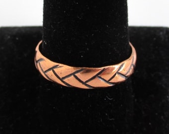 Solid Copper Men's Band Ring - Vintage, Simple Rope Design - Size 11.25