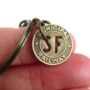 San Francisco Transit Token Keychain - Repurposed Vintage SF Municipal Railway Token / Gold Tone Coin Key Chain Fob
