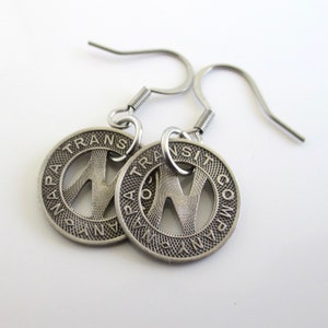 Napa, CA Transit Token Pierced Earrings - Repurposed Vintage 1950&#39;s Silver Tone Dangling Coins