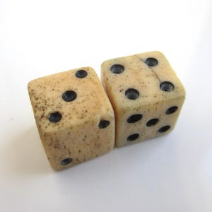 Small Hand Carved Bone Dice Set / Handmade Pair - Vintage / Antique, 11-12mm Cubes (Slightly Irregular Shape)