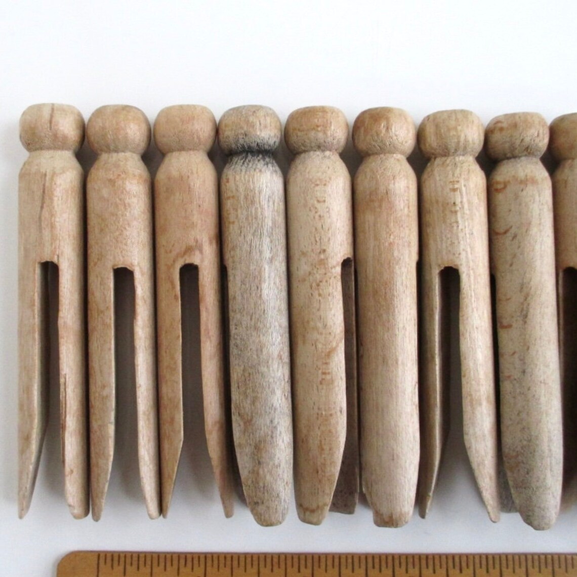 12 Round Wooden Clothes Pins Vintage Weathered 3 3/4 Etsy
