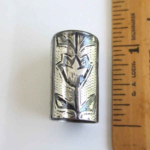 Sterling Silver Thimble w/ Ornate Flower Design - Vintage, 1" Tall Tube Shape