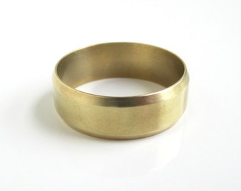 Solid Brass Band / Gold Ring - 8mm Wide w/ Beveled Edges, Size 11.25