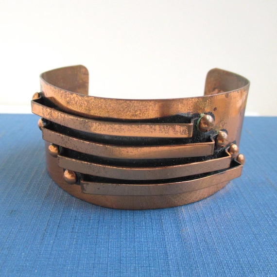 Solid Copper Cuff Bracelet w/ Raised Design - Vin… - image 6