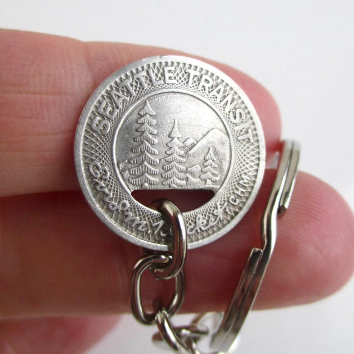 SEATTLE Transit Token Keychain - Repurposed Vintage Silver Tone Coin ...