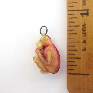 Vintage Celluloid Charm - 3D Monkey / Gorilla / Chimpanzee - Hand Coloring w/ Metal Top Loop