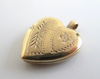 Tiny 14K Gold Filled Heart Locket Charm or Pendant - Vintage PPC, Small 1/2" Wide, No Chain / Surface Wear