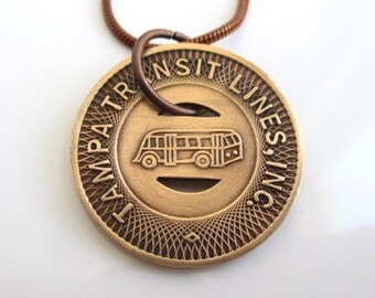 TAMPA Transit Token Necklace - Repurposed Vintage 1940's Large Size Coin (Choose Solid Bronze or Brass)