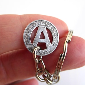 Aurora Elgin & Chicago Railroad Token Keychain - Repurposed Vintage Transit Token / Coin Key Chain