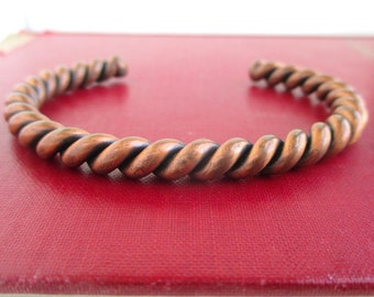 Solid Copper Cuff Bracelet - Vintage Small Size, Simple Rope Design (Unpolished)