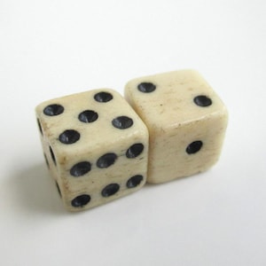 Small Hand Carved Bone Dice Set / Handmade Pair - Vintage / Antique, About 11mm Cubes