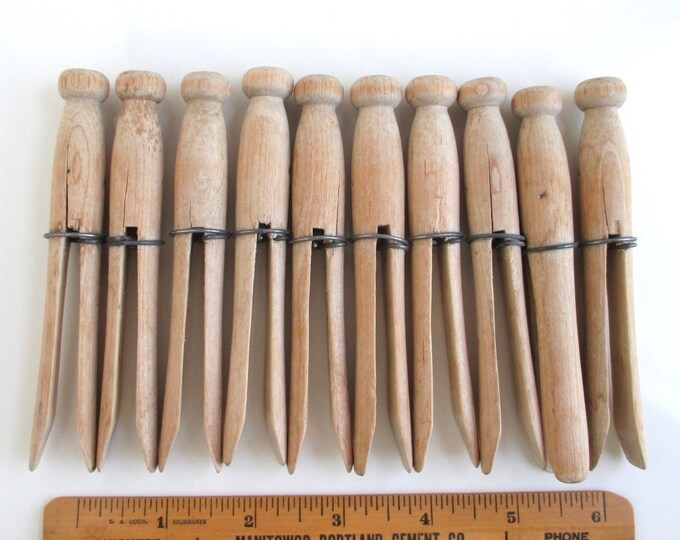 10 Round Wooden Clothes Pins W/ Metal Wire Bands Vintage 4 Etsy