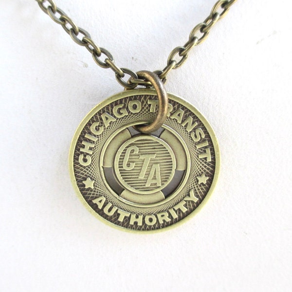 CHICAGO CTA Transit Token Necklace - Repurposed Vintage 1950's Gold Tone Coin