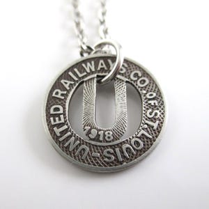 St. Louis 1918 Transit Token Pendant Necklace - Repurposed Vintage United Railways of Saint Louis Coin