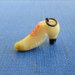 Celluloid 3D Shoe / High Heels Charm - Vintage, Hand Painted with Metal Top Ring