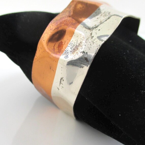 Solid Copper and Sterling Silver Wavy Cuff Bracel… - image 4