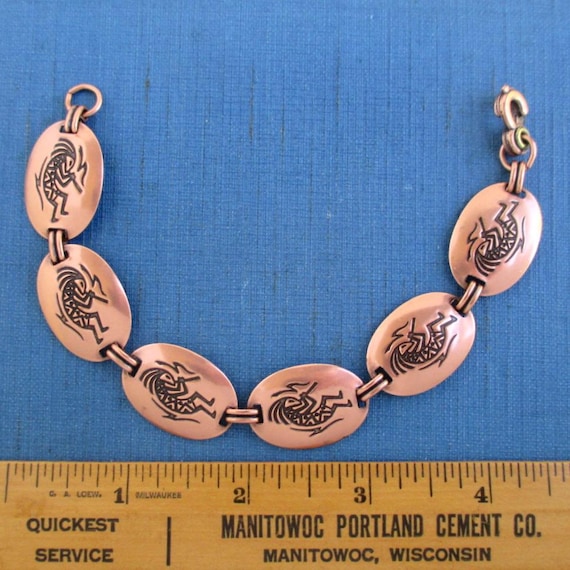 Solid Copper Kokopelli Link Bracelet - Vintage So… - image 1