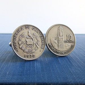 GUATEMALA Coin Cuff Links - Repurposed Vintage 1970&#39;s Silver Tone Coins