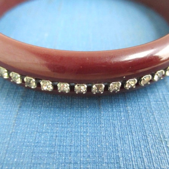 Bakelite Bangle Bracelet w/ Rhinestones - Vintage… - image 2