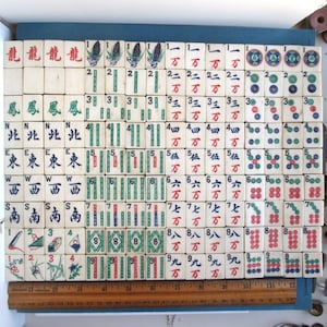 Lot - BONE AND BAMBOO MAHJONG SET, CASE MEASURES 9 IN x 6.5 IN x 6 IN