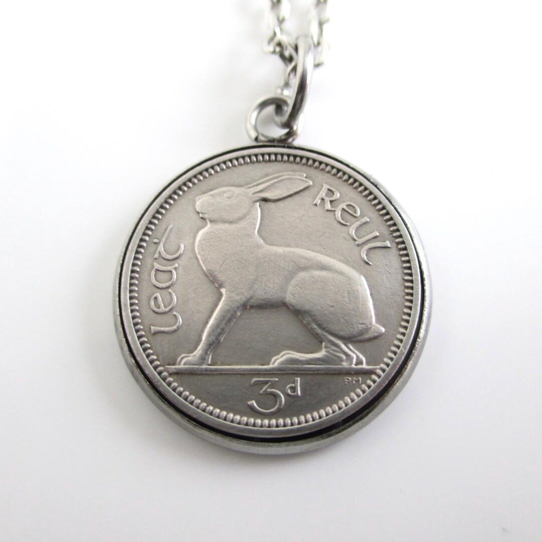 Irish Lucky Rabbit Coin Pendant Necklace - Repurposed Vintage Eire ...