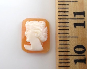 Carved Shell Cameo - Vintage / Antique Loose Hand Carved Rectangular Shape - About 10mm X 8.5mm